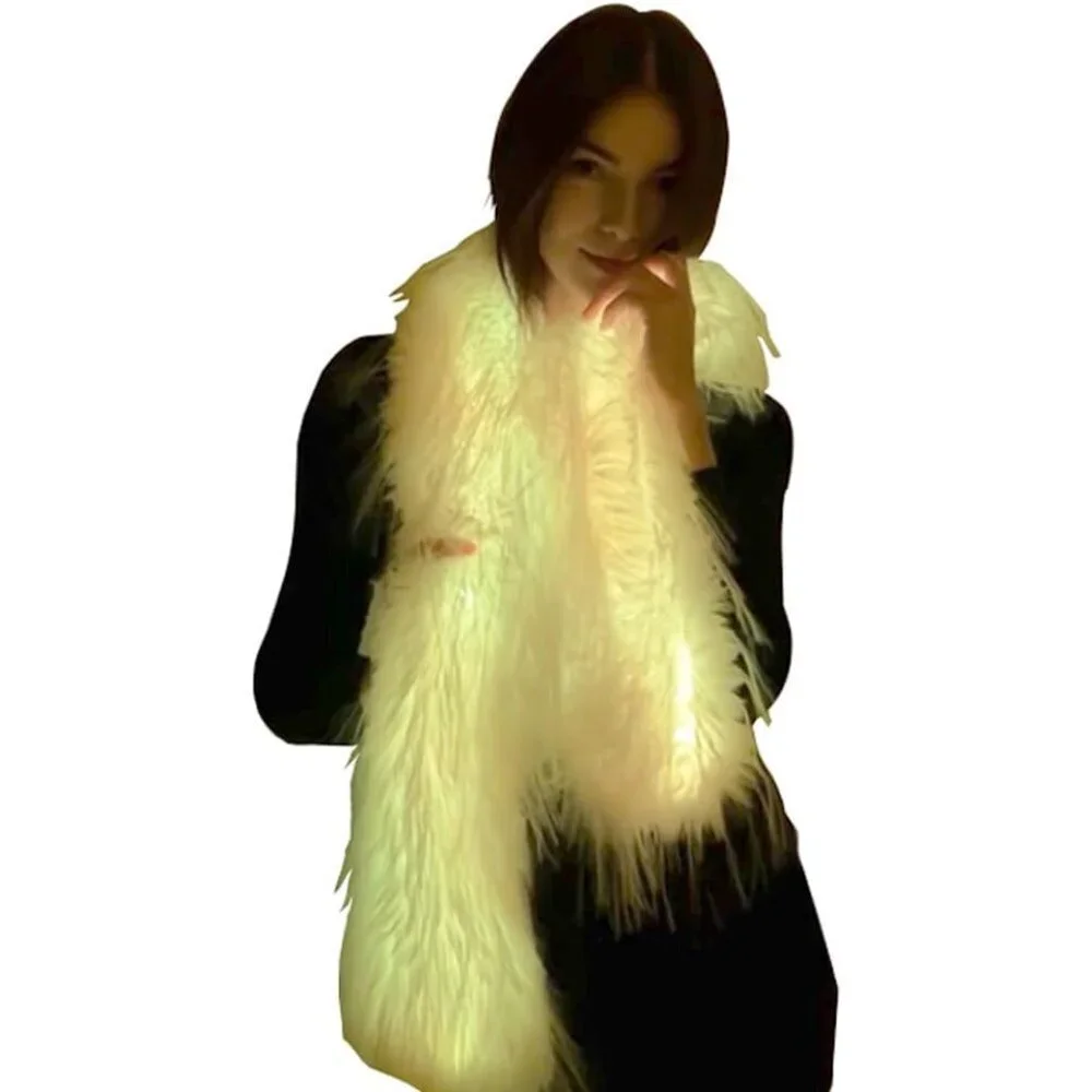 LED Scarf Faux Fur Rechargeable Glow Light Up Winter Unisex Accessories